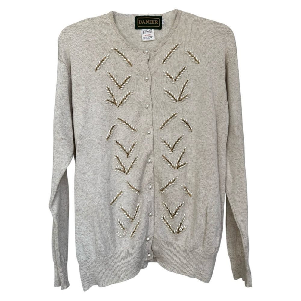 Vintage Danier Pearl Embellished Beaded Cardigan Sweater Size Large 80s 90s - Picture 2 of 10